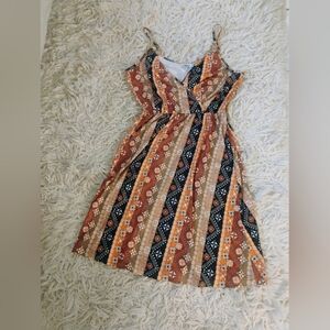 Styleword Women's Sundress, Spaghetti Straps, Multi Print Browns Size: XL